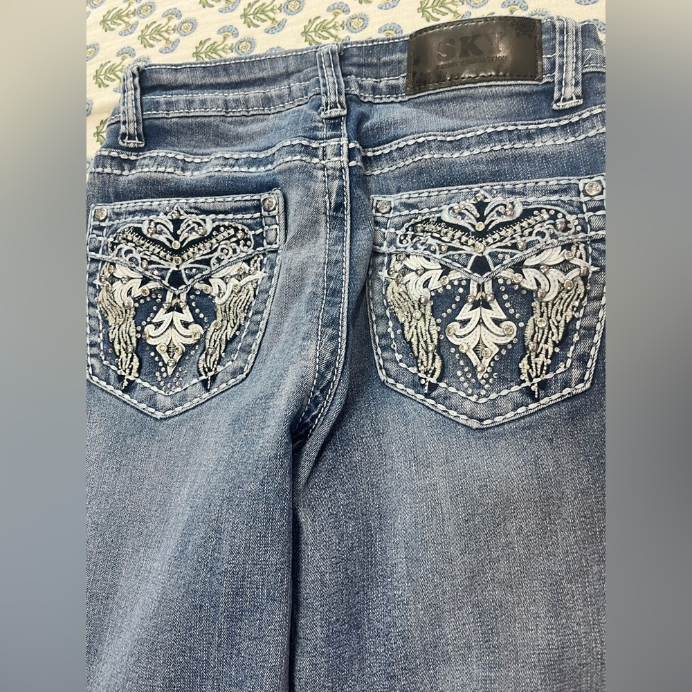Sky Women's Boot Cut Jeans with White Embroidery